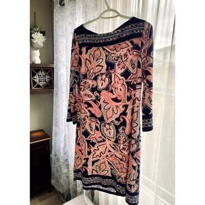 INC Dress Peach Navy Floral Size Women’s Large
